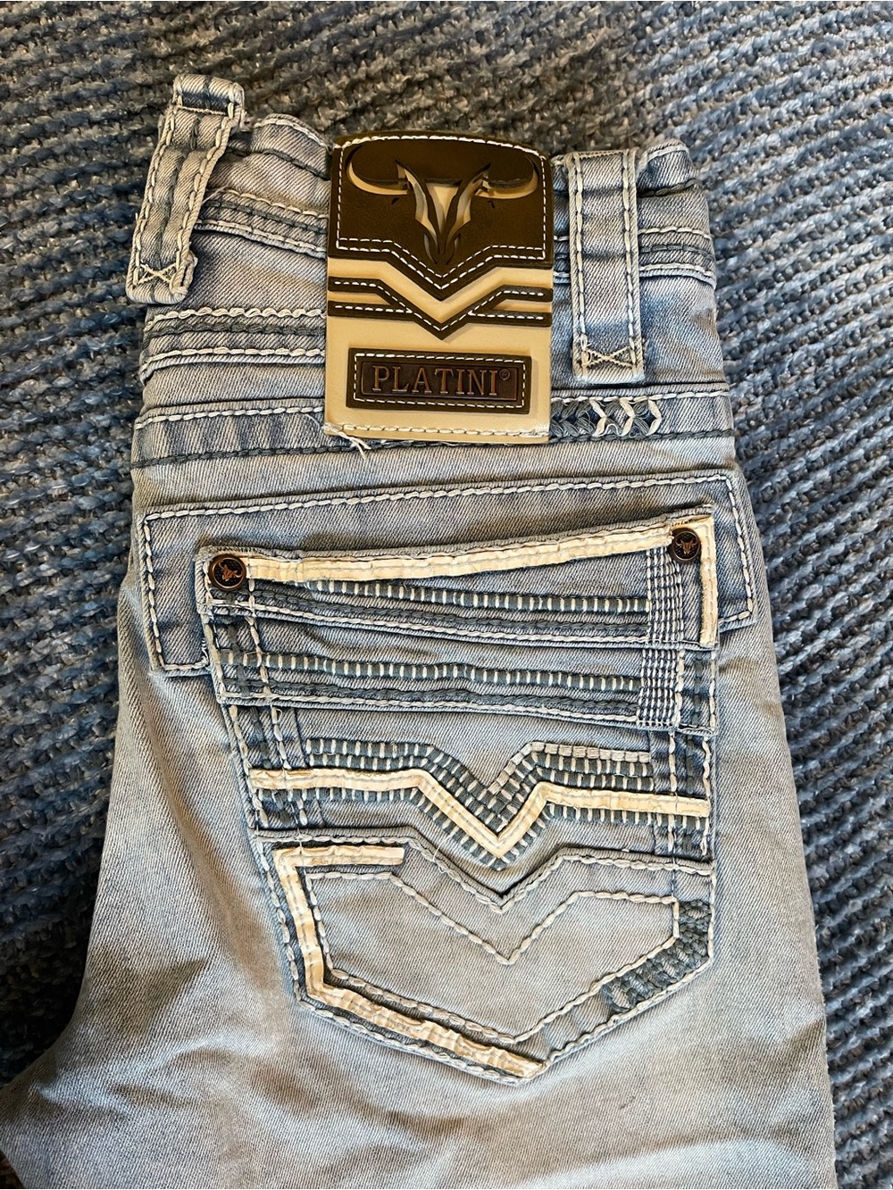 PLATINI Men's Light Blue Bootcut Jeans with Detailed Back Pocket